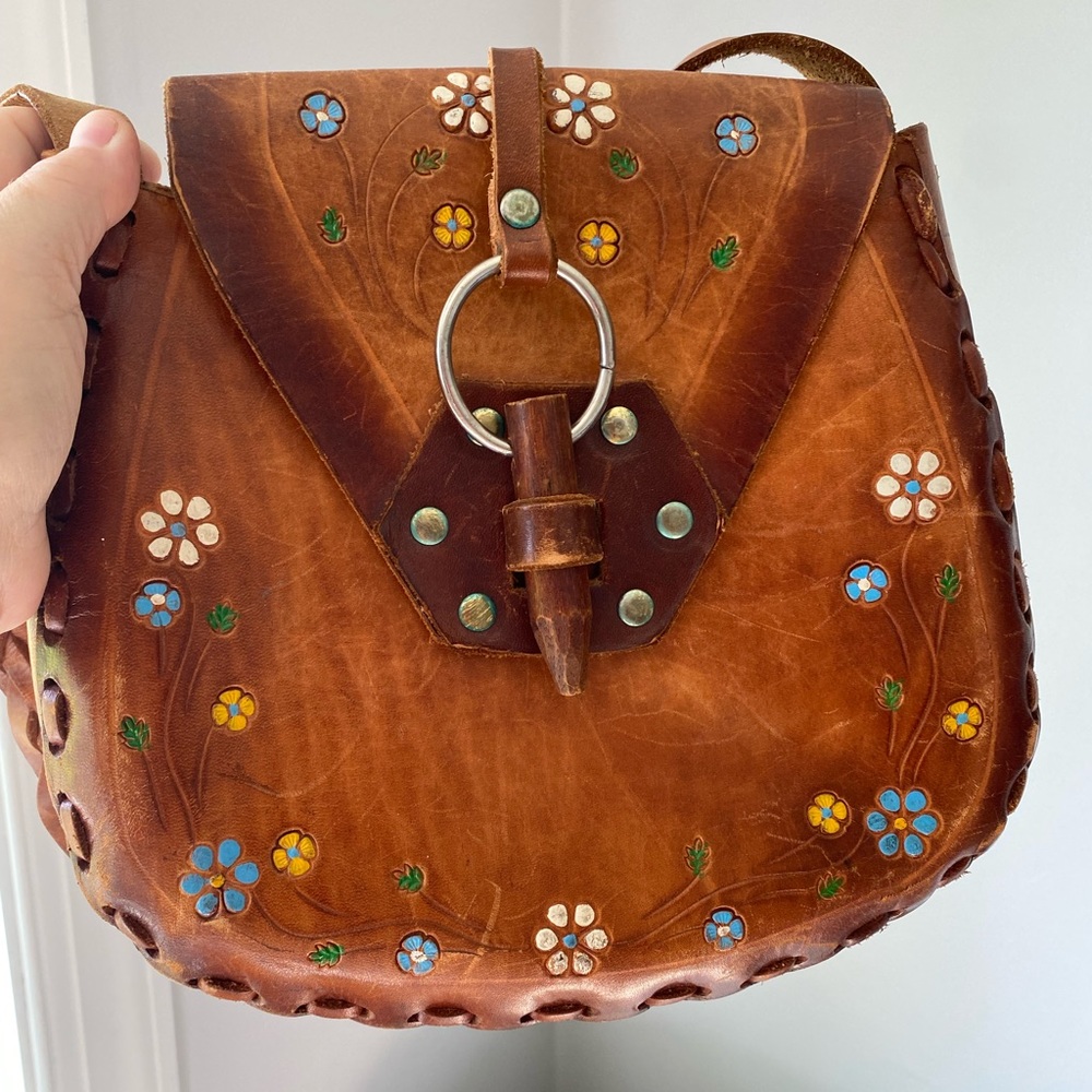 Boho vintage leather shoulder bag
